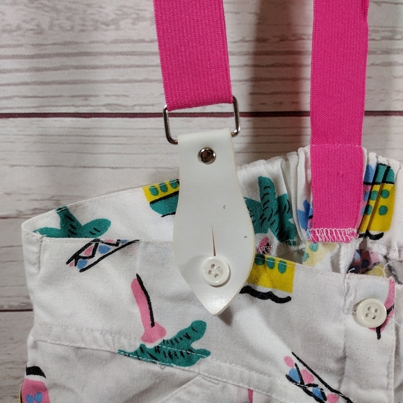 80s Overall Suspender Shorts outfit tropical - Picture 11 of 16